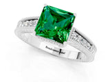 White gold Princess Cut Emerald Engagement Ring with Milgrain Channel Set Band and Prong Setting_1