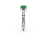 White gold Princess Cut Emerald Engagement Ring with Milgrain Channel Set Band and Prong Setting_2