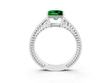 White gold Princess Cut Emerald Engagement Ring with Milgrain Channel Set Band and Prong Setting_3