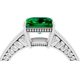 White gold Princess Cut Emerald Engagement Ring with Milgrain Channel Set Band and Prong Setting_4