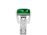 White gold Princess Cut Emerald Engagement Ring with Milgrain Channel Set Band and Prong Setting_5