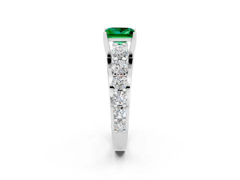 White gold Princess Cut Emerald Engagement Ring with Pavé Band and Four-Prong Setting_2