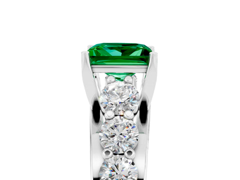 White gold Princess Cut Emerald Engagement Ring with Pavé Band and Four-Prong Setting_5