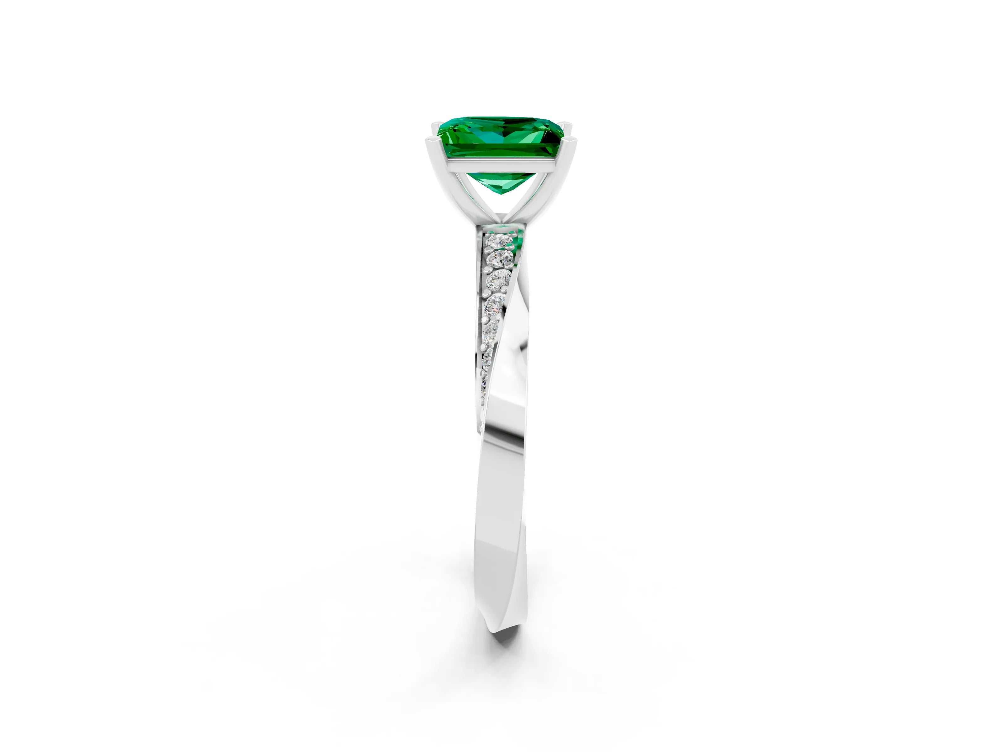White gold Princess Cut Emerald Engagement Ring with Side Stone Accents and Four-Prong Setting_41