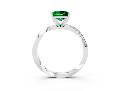 White gold Princess Cut Emerald Engagement Ring with Side Stone Accents and Four-Prong Setting_42