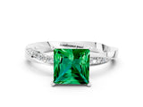 White gold Princess Cut Emerald Engagement Ring with Side Stone Accents and Four-Prong Setting_84