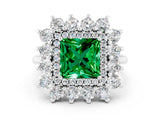 White gold Princess Cut Emerald Floral Double Halo Engagement Ring with Prong Setting_60