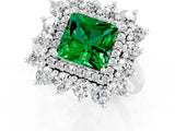 White gold Princess Cut Emerald Floral Double Halo Engagement Ring with Prong Setting_61