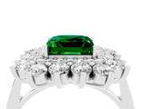 White gold Princess Cut Emerald Floral Double Halo Engagement Ring with Prong Setting_64