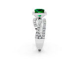 White gold Princess Cut Emerald Halo Ring with Round Split Shank and Prong Setting_62
