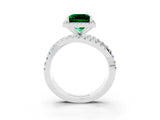White gold Princess Cut Emerald Halo Ring with Round Split Shank and Prong Setting_63