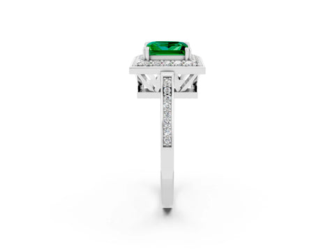 White gold Princess Cut Emerald Halo Ring with Split Shank and Four-Prong Setting_22