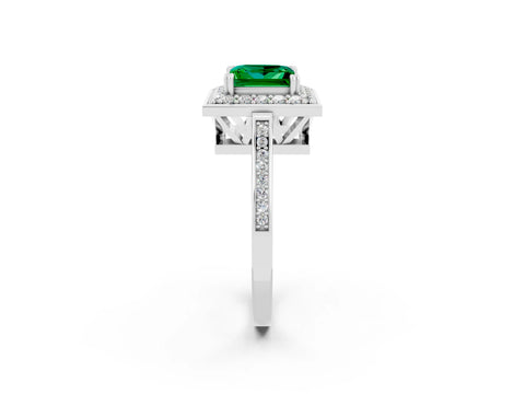 White gold Princess Cut Emerald Halo Ring with Split Shank and Four-Prong Setting_26