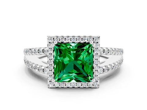 White gold Princess Cut Emerald Halo Split Shank Engagement Ring_12