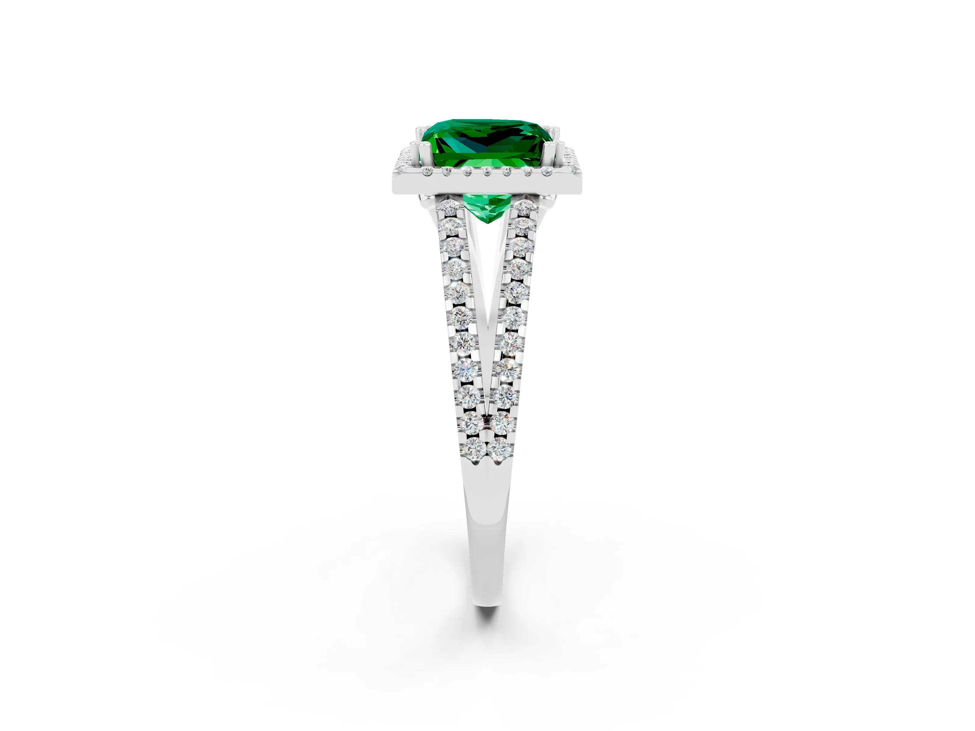 White gold Princess Cut Emerald Halo Split Shank Engagement Ring_14