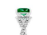 White gold Princess Cut Emerald  Halo Twist Band Solitaire Prong Setting Ring_29