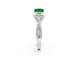 White gold Princess Cut Emerald Halo Twist Band Solitaire Prong Setting Ring_2
