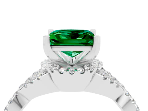 White gold Princess Cut Emerald Halo Twist Band Solitaire Prong Setting Ring_4