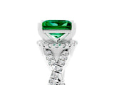 White gold Princess Cut Emerald Halo Twist Band Solitaire Prong Setting Ring_5