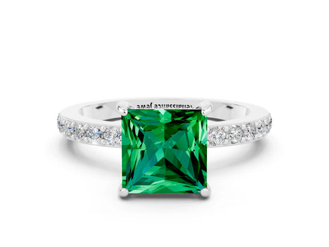 White gold Princess Cut Emerald Pavé Engagement Ring with Round  Accents and Prong Setting_24