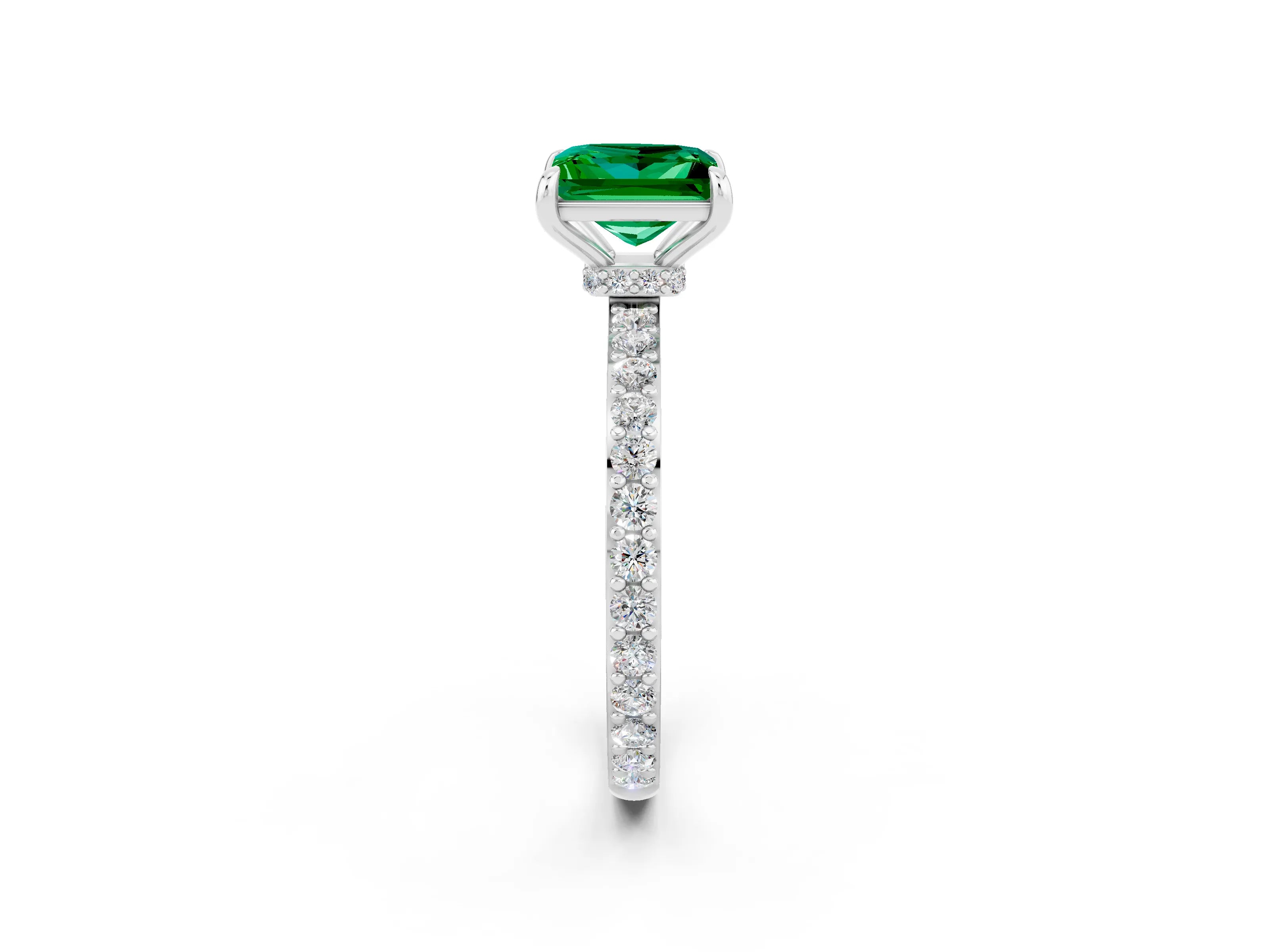 White gold Princess Cut Emerald Pavé Engagement Ring with Round  Accents and Prong Setting_26
