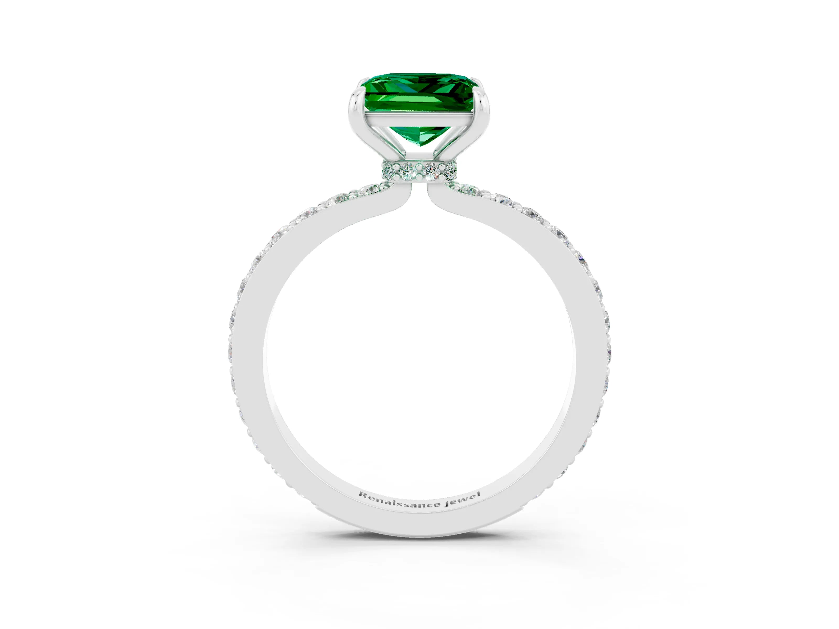White gold Princess Cut Emerald Pavé Engagement Ring with Round  Accents and Prong Setting_27
