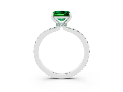 White gold Princess Cut Emerald Pavé Engagement Ring with Round  Accents and Prong Setting_27