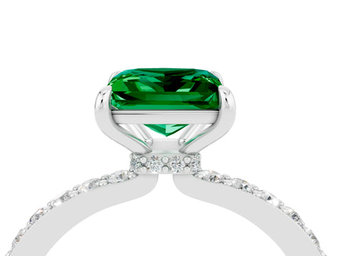 White gold Princess Cut Emerald Pavé Engagement Ring with Round  Accents and Prong Setting_28