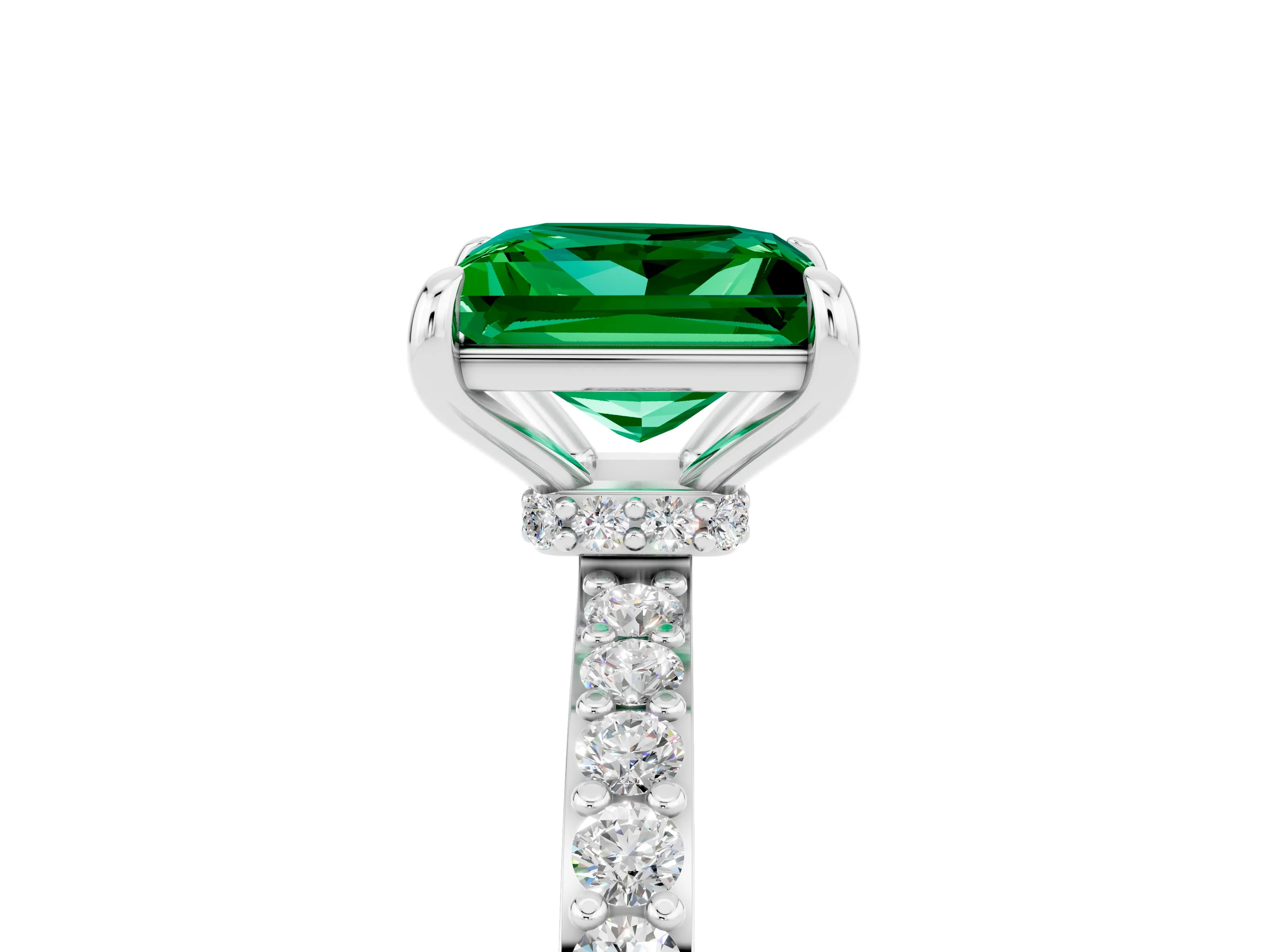White gold Princess Cut Emerald Pavé Engagement Ring with Round  Accents and Prong Setting_29