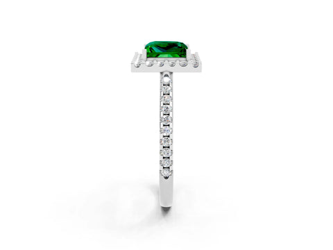 White gold Princess Cut Emerald Pavé Halo Ring with Four-Prong Setting_14