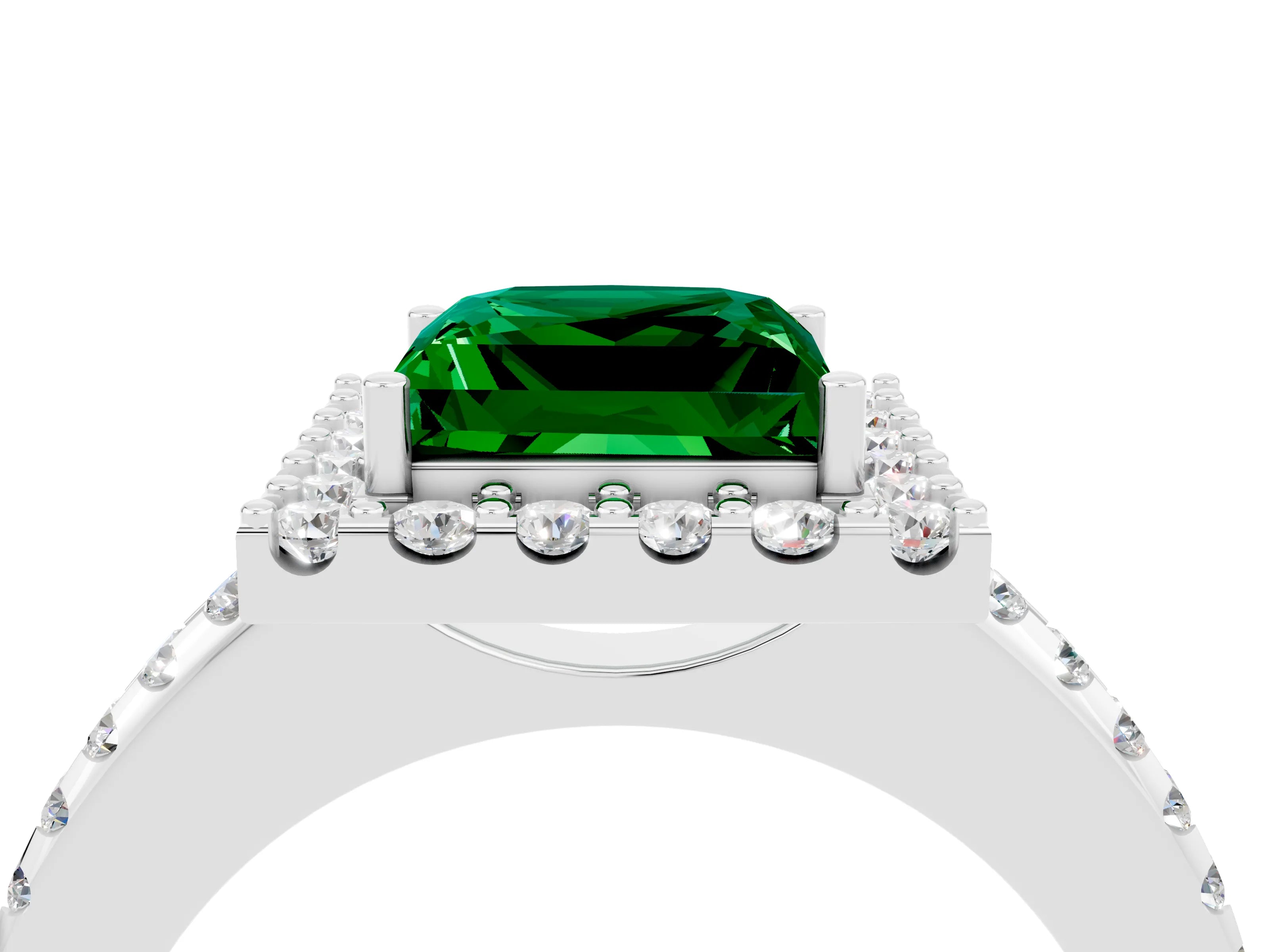 White gold Princess Cut Emerald Pavé Halo Ring with Four-Prong Setting_16