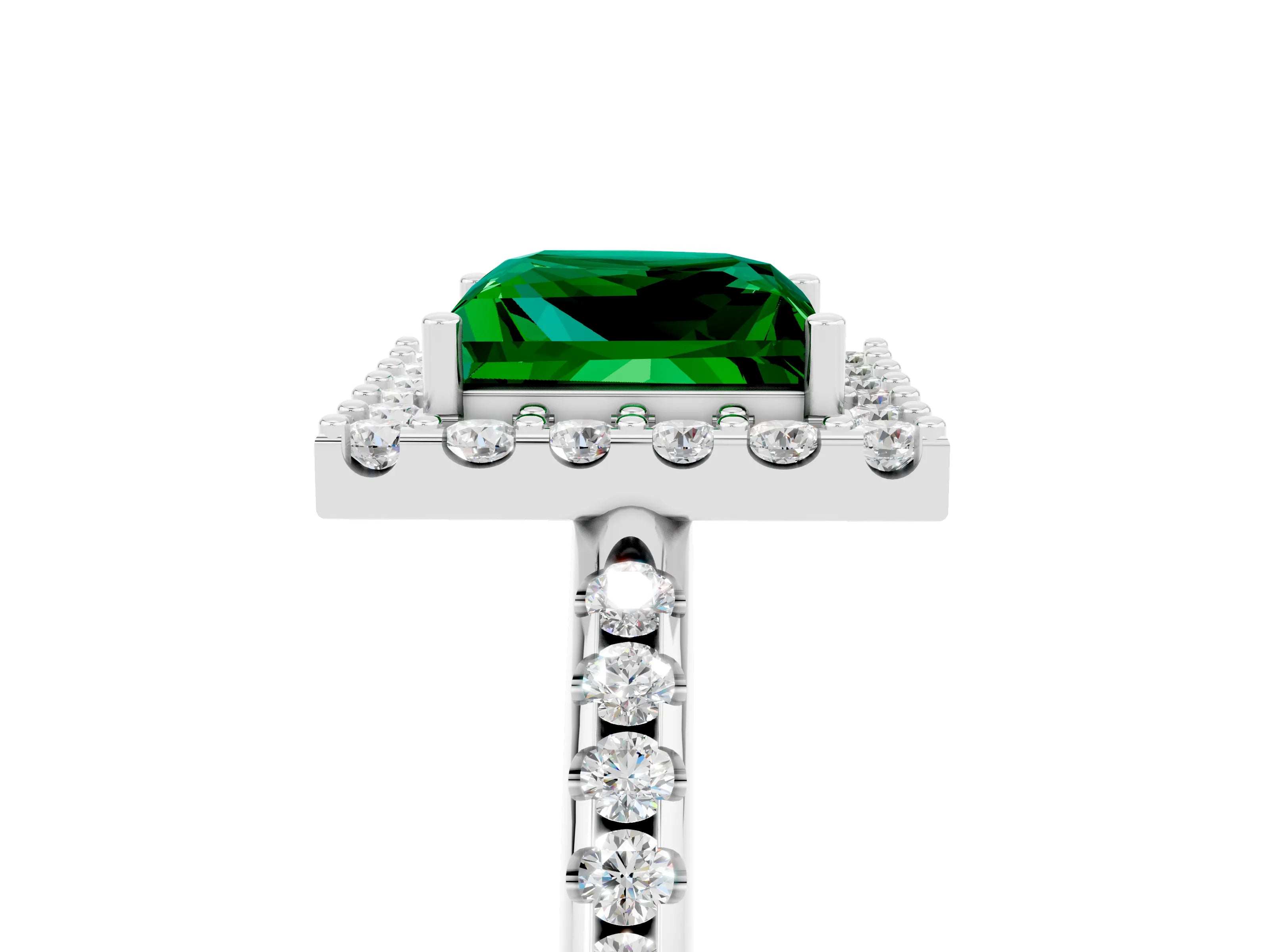 White gold Princess Cut Emerald Pavé Halo Ring with Four-Prong Setting_17