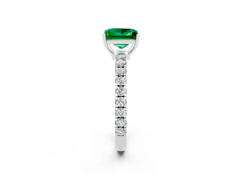 White gold Princess Cut Emerald Pavé Solitaire Engagement Ring with Four-Prong Setting_14