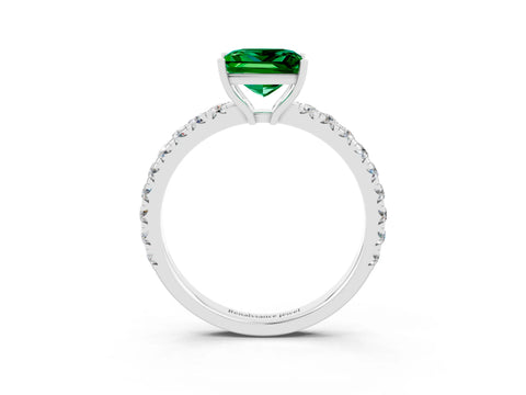 White gold Princess Cut Emerald Pavé Solitaire Engagement Ring with Four-Prong Setting_15