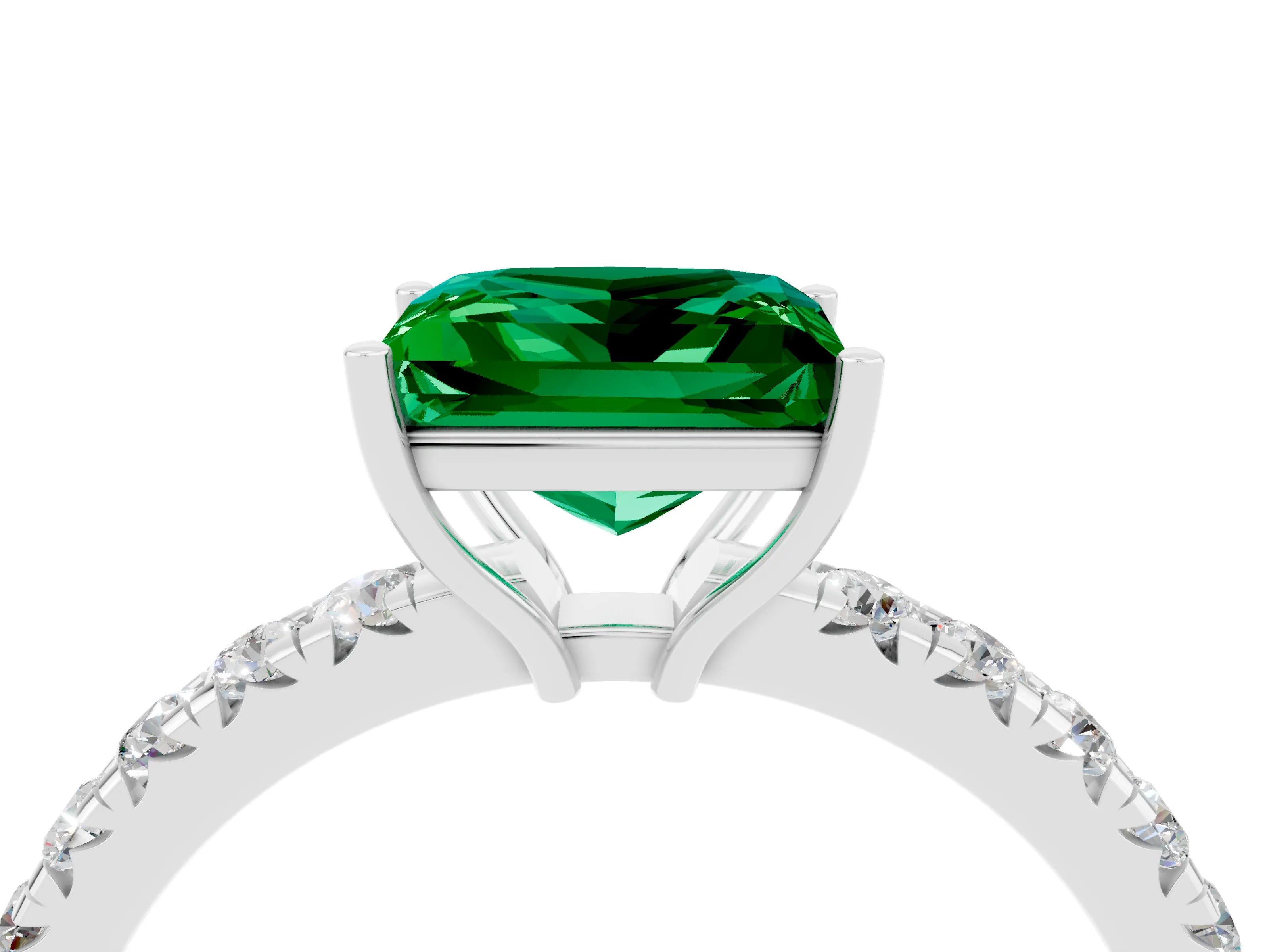 White gold Princess Cut Emerald Pavé Solitaire Engagement Ring with Four-Prong Setting_16