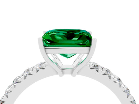 White gold Princess Cut Emerald Pavé Solitaire Engagement Ring with Four-Prong Setting_16