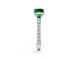 White gold Princess Cut Emerald Pavé Solitaire Ring with Round Band and Prong Setting_38