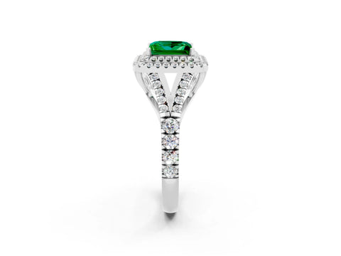 White gold Princess Cut Emerald Pavé Split Shank Double Halo Engagement Ring_2
