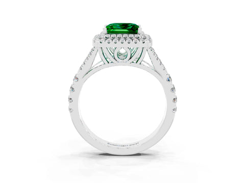 White gold Princess Cut Emerald Pavé Split Shank Double Halo Engagement Ring_3
