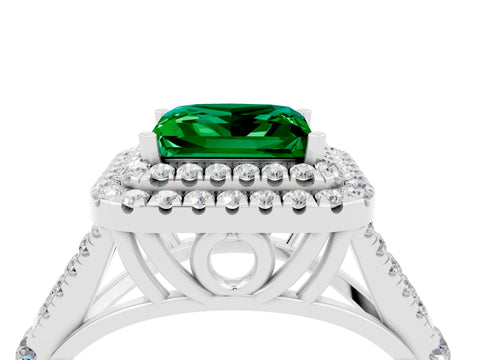 White gold Princess Cut Emerald Pavé Split Shank Double Halo Engagement Ring_4