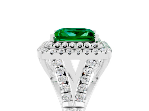 White gold Princess Cut Emerald Pavé Split Shank Double Halo Engagement Ring_5