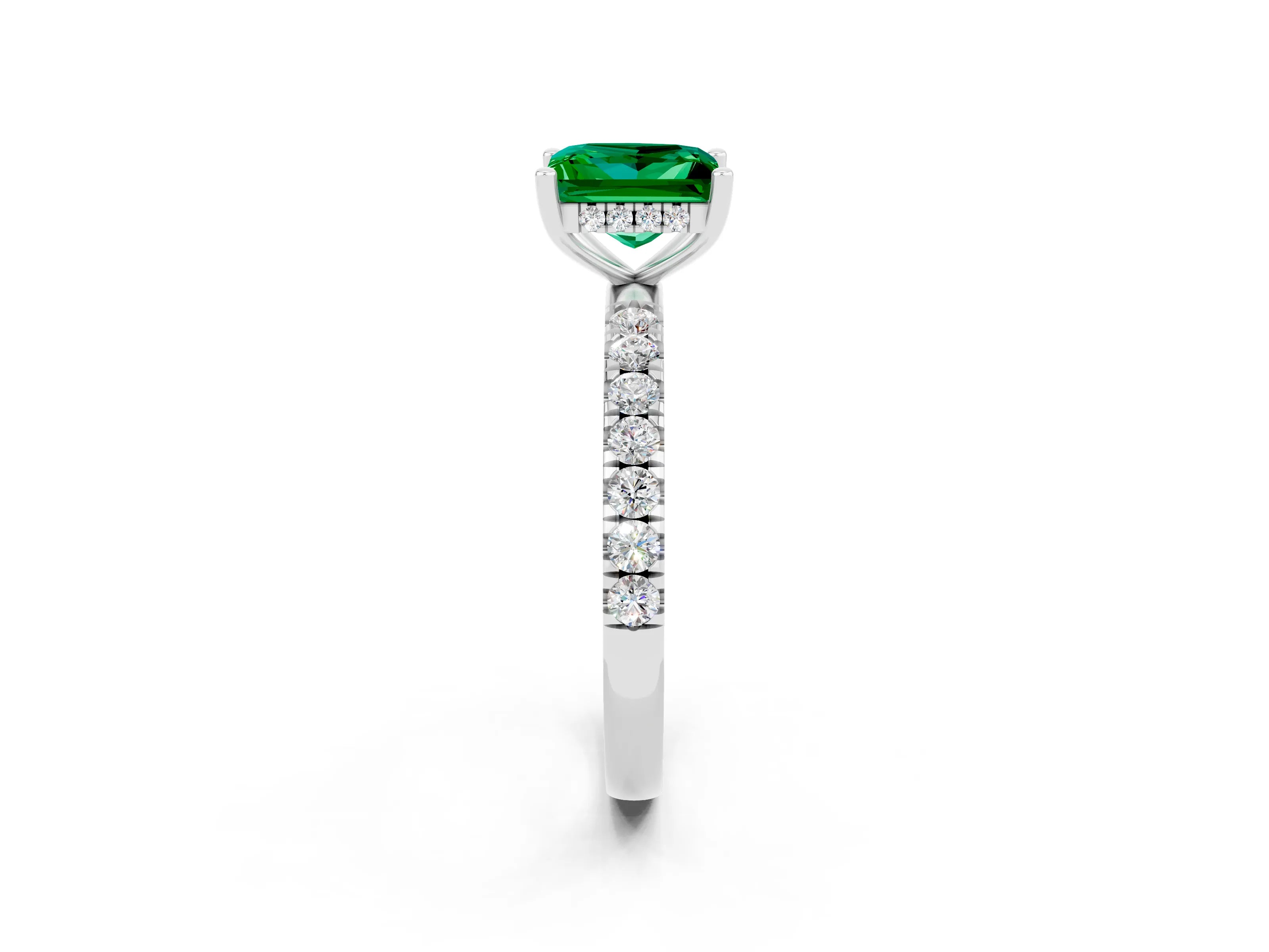 White gold Princess Cut Emerald Pave Band Solitaire Ring with Four-Prong Setting_14