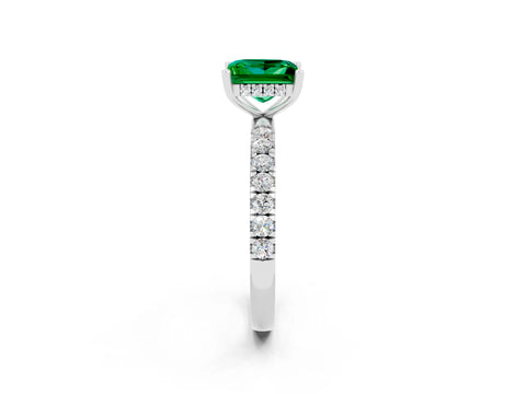 White gold Princess Cut Emerald Pave Band Solitaire Ring with Four-Prong Setting_14