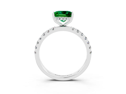 White gold Princess Cut Emerald Pave Band Solitaire Ring with Four-Prong Setting_15