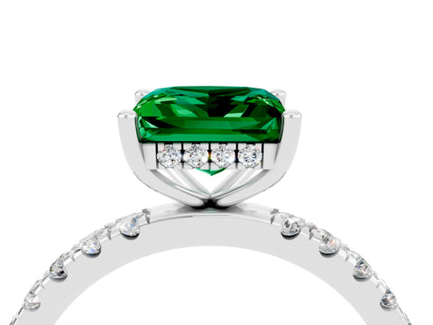White gold Princess Cut Emerald Pave Band Solitaire Ring with Four-Prong Setting_16