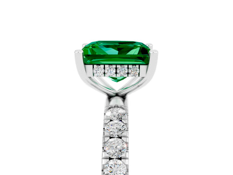 White gold Princess Cut Emerald Pave Band Solitaire Ring with Four-Prong Setting_17