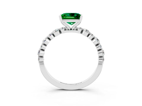 White gold Princess Cut Emerald Prong Set Engagement Ring with Pavé Band_3