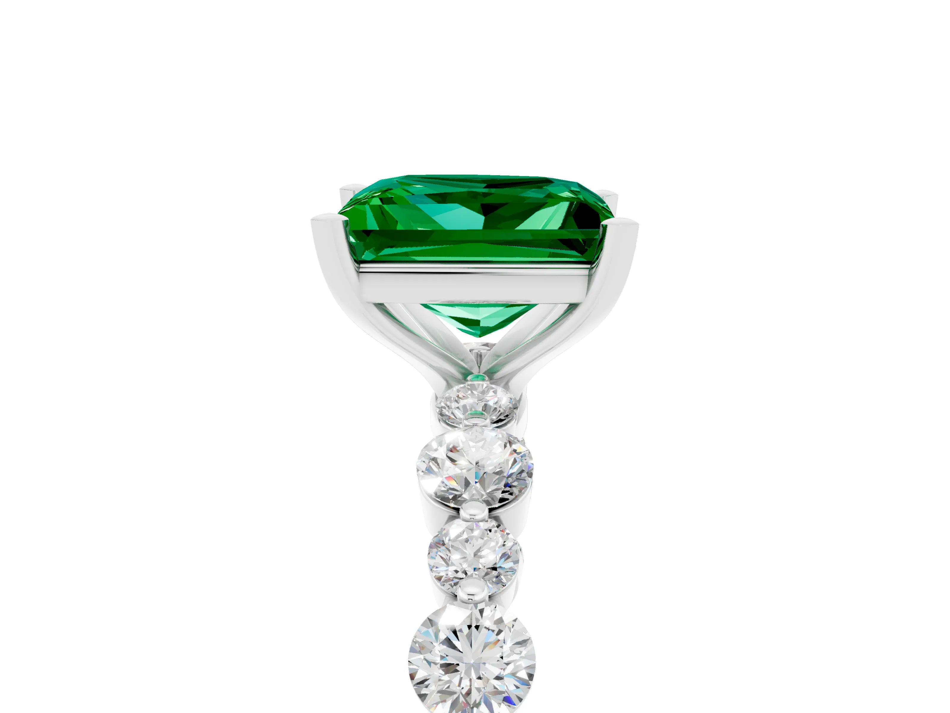 White gold Princess Cut Emerald Prong Set Engagement Ring with Pavé Band_5
