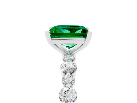 White gold Princess Cut Emerald Prong Set Engagement Ring with Pavé Band_5