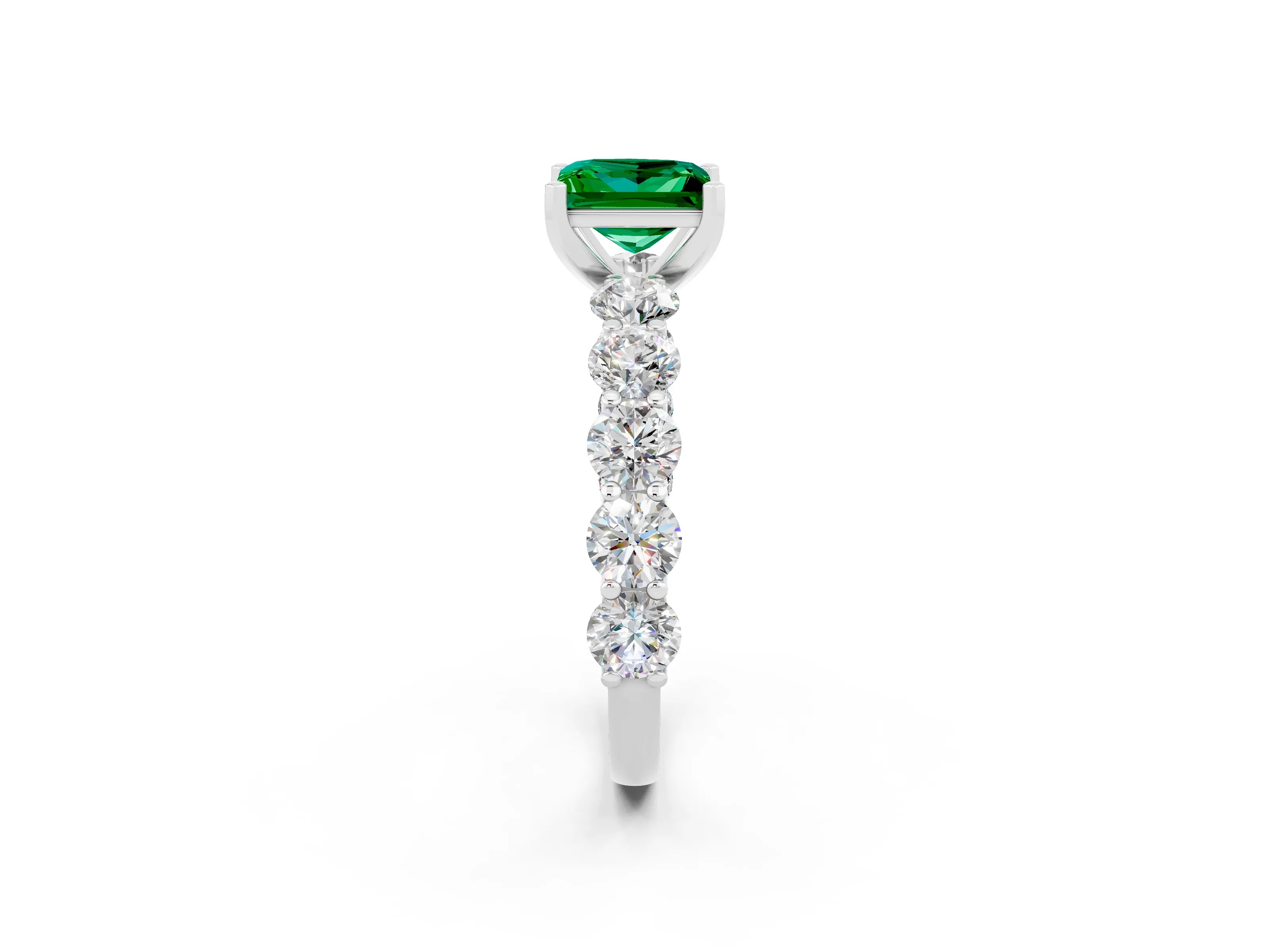 White gold Princess Cut Emerald Prong Setting with Side Stones on a Pave Band_2